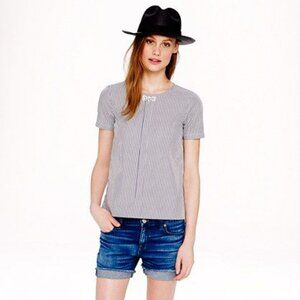 J. Crew Women's Blue Striped Jewel Bow Blouse Size 10